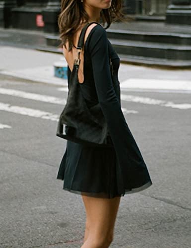 Roaonocomo Women Floral Print Cut Out Mini Bodycon Dress Long Bell Sleeve Pleated Wrap Short Dress Sexy Cocktail Party Clubwear #TOP4