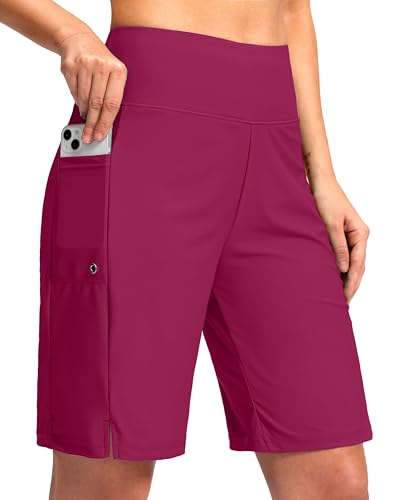 G Gradual Women's 9" Long Swim Board Shorts with Pockets High Waisted Knee Length Beach Swimming Shorts for Women with Liner