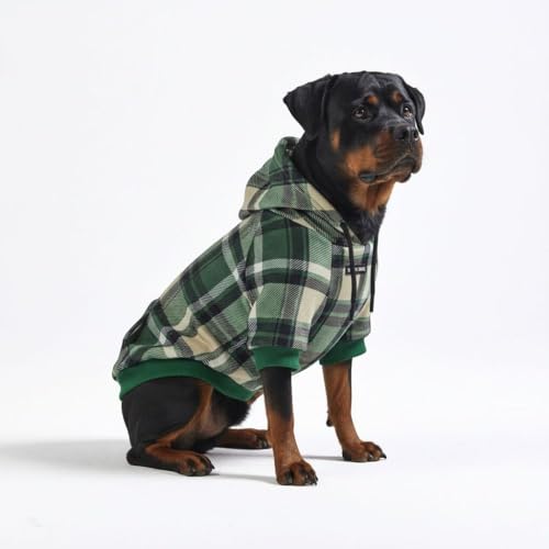 Image of Spark Paws Dog Hoodie - Premium Dog Sweater for Small, Medium, and Large Dogs | Warm Outfits for French Bulldogs, Pitbull, Puppy, Winter Jacket Alternative - Green Plaid - 4XL