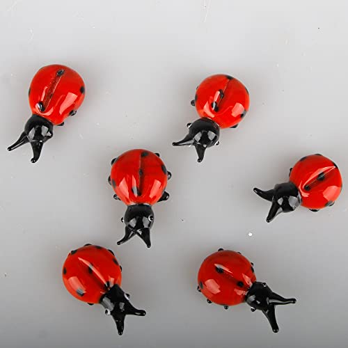 Vskikris 6Pcs Hand Blown Glass Ladybugs Figurines Lady Bug Gifts Glass Lady Bugs Sculpture - Collectible Tiny Miniature Crystal Beetle Ladybug Ladybird Figurine, Brightly Colored Insect Décor #TOP2
