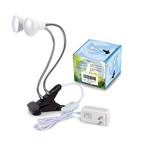 14W LED Grow Light, New Dual Head Desk Clip Lamp Warm White Light with Swivel 360 Degree Adjustable Gooseneck and One Switch, Warmwhite Comfortable Light for Indoor Plants at Home and Office