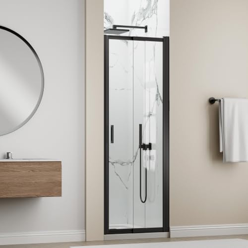 Image of 24-26 inch W x 72 inch H Pivot Shower Door, 3 /16 inch(5mm) Glass, Matte Black