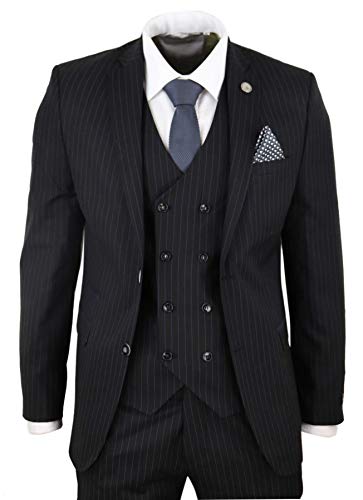 Mens 3 Piece Suit Gatsby 1920s Gangster Pinstripe Tailored Fit4