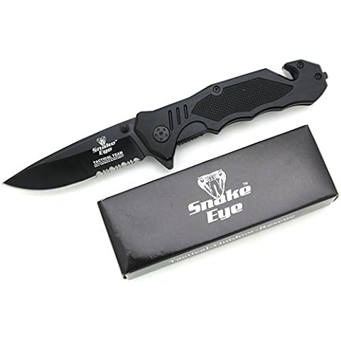 Snake Eye Tactical All Black Rescue Style Spring Assisted Folding Pocket Knife Hunting Camping Fishing Outdoors Razor Sharp Blade (383) Cover