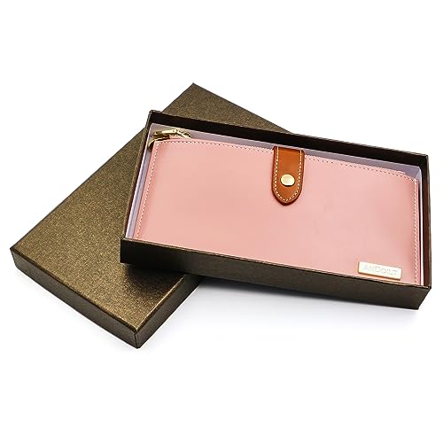 Image of ANDOILT Women's Genuine Leather Wallet RFID Blocking Credit Card Holder Zipper Purse Cell Phone Handbag