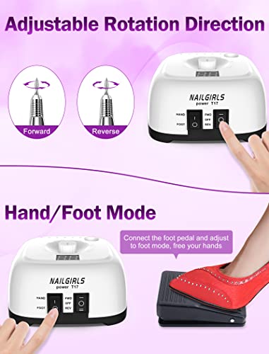 Nailgirls Electric Nail Drill Machine - 35000Rpm Professional Efile Nail File Kit With Foot Pedal For Acrylic Nails Gel Nails, Manicure Polishing Shaping Buffing, Home Salon Use #TOP5