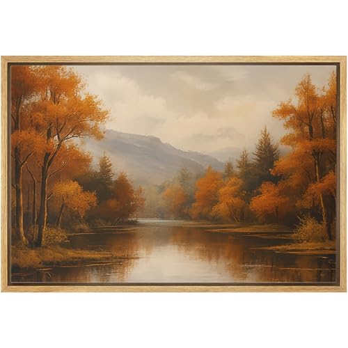 wall26 Framed Canvas Print Wall Art Autumn Forest Landscape Rustic