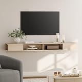 WAMPAT Centro de entretenimiento flotante de 70 pulgadas para almacenamiento, estante de TV para pared, consola multimedia para sala de estar, roble