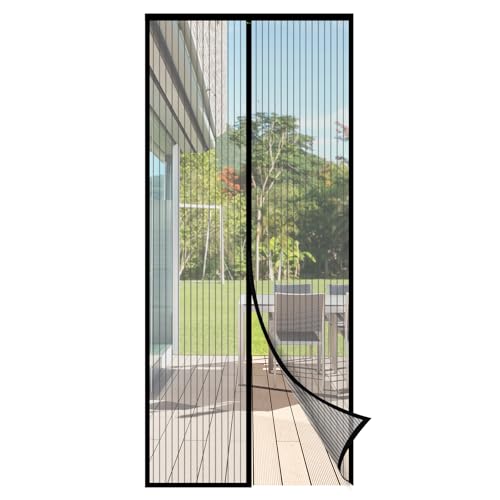 Sekey Fliegengitter Balkontür Magnet, Insektenschutz Tür 90x200 cm, Ohne Bohren, Stärkere Magneten als beim Klassik, Lichtdurchlässig, Reißfest, Wetterfest, Langlebig, 4cm Klettband Oben, Schwarz