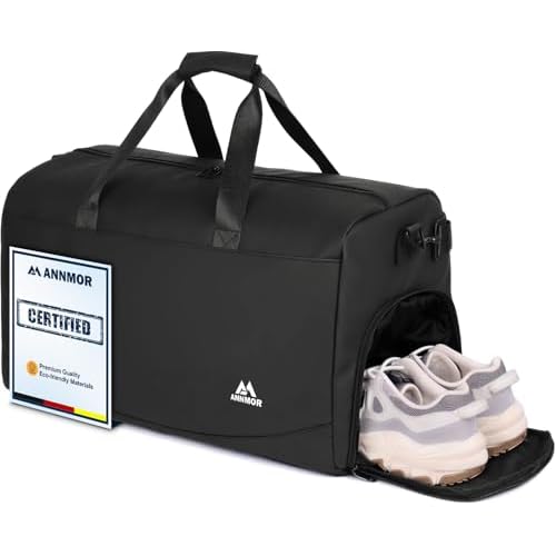 ANNMOR Bolsa Deporte Hombre, 57L Gym Bag con Compartimento para Zapatos y Separación Húmedo/Seco