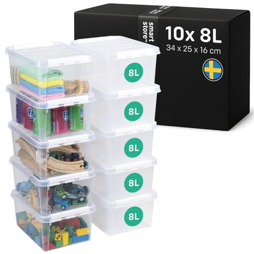SmartStore - 10x Aufbewahrungsbox mit Deckel Classic 8L (34x25x16cm) | Stapelbare Box mit Deckel | Lebensmittelechte Kunststoffbox | Plastikbox mit Deckel & verstärkten Ecken | 10 Jahre Garantie*