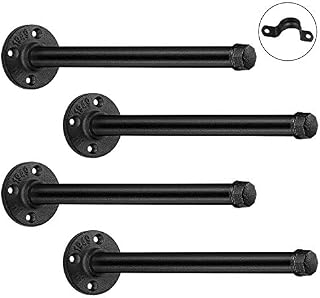 12 inch Industrial Black Iron Pipe Shelf Brackets Set of 4 - Rustic