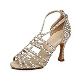 TACONES: alturas de tacón de 7.5CM / 8.5CM / 9CM ， La suela de gamuza antideslizante es adecuada para pisos interiores, equipada con buena resistencia al deslizamiento y equilibrio. Ideal para baile latino, salsa, bachata, mambo, tango o cualquier tipo de baile social para bodas de salón.