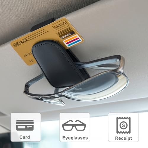 Sunglass Holder for Car Visor - 2 Pack Magnetic Car Glasses Holder Clip, Leather Eyeglass Holder for Car, Universal Vehicle Sunglasses Hanger Eyeglasses Mount, Black - Image 5