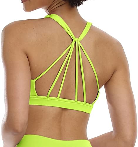 icyzone Padded Strappy Sports Bra Yoga Tops Activewear Workout Clothes for Women (S, Neon Yellow)