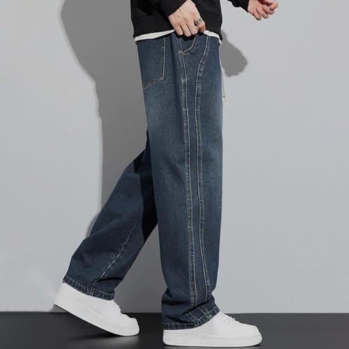 Men's Denim Pants Loose Fit Jeans Drawstring Elastic Waist Baggy Trousers Straight Wide Leg Denim Jeans Pants3