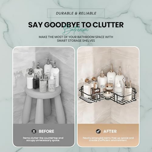 Image of amazon basics Steel Bathroom Organiser Without Drill | Bathroom Corner Shelves | Washroom Storage Organizer | Shelf & Fittings | Wall Mounted Pack of 2