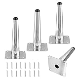 Seimneire 4pcs 6 Inch Furniture Legs, Straight Conical Metal Legs Chrome Mid-Century Style Furniture Feet for Sofa Cabinet Table Chair Cupboard Couch Ottoman Home DIY Projects