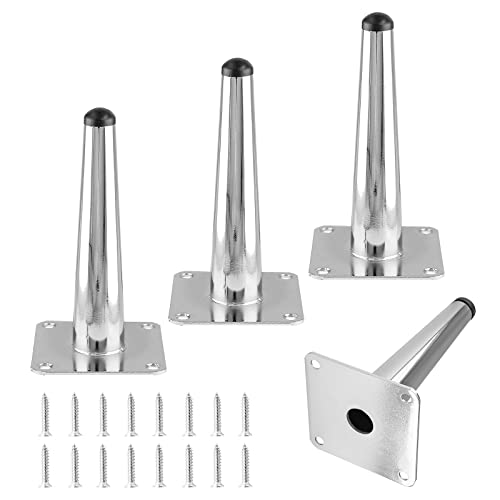 Seimneire DX201225-045 4Pcs 6 Inch Furniture Legs, Straight Conical Metal Legs Chrome Mid-Century Style Furniture Feet cover