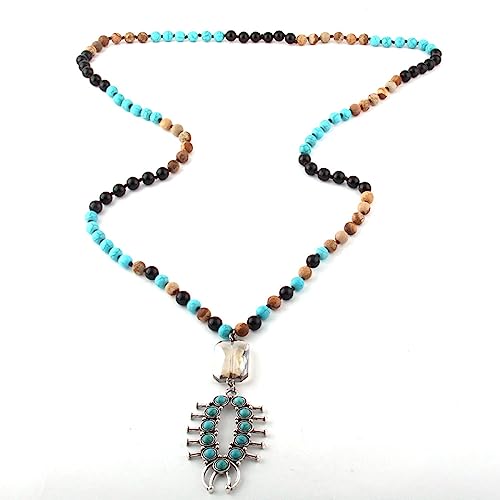 Collier Perles Nouées Mode Forme Animale Exagérée et Cristal Bleu