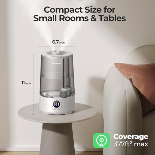 Homvana Humidifiers for Bedroom Home, 3.6 L Cool Mist Top-Fill 34H Super Long Time, Quiet 16dB, Baby Humidifier, Oil Diffuser Large, Plants, Nursery, Office BPA FREE, 7 Color Light (Grey) — view 7
