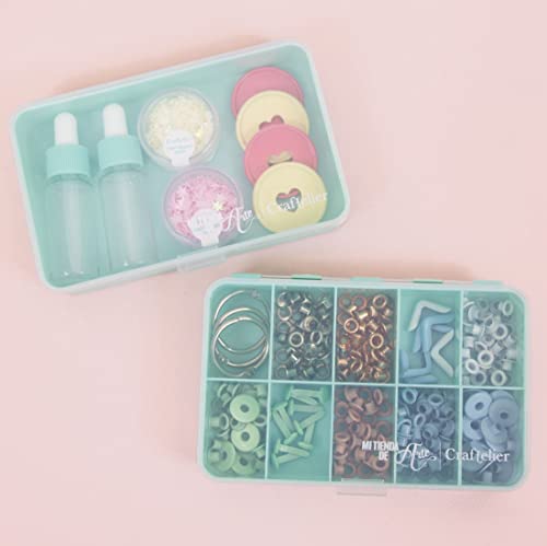 Image of Craftelier - Mini Organizing Box with 10 Compartments for Scrapbooking and Craft Materials | Dimensions 14.6 x 9.1 x 3.2 cm (5.75 inch x 3.6 inch x 1.25 inch) - Transparent and Turquoise Color