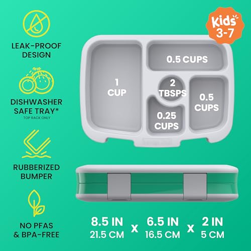Image of Bentgo Kids Prints Leak-Proof, 5-Compartment Bento-Style Kids Lunch Box - Ideal Portion Sizes for Ages 3-7, Durable, Drop-Proof, Dishwasher Safe, & PFAS & BPA-Free Materials (Bug Buddies)