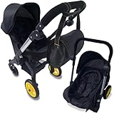 Baby Doll Car Seat Stroller Combo – Convertible 2 in 1 Doll Stroller and Car Seat for Kids – Fits Up to 20” Dolls – Play Toy Baby Stroller with Adjustable Handle for Girls Toddlers All Ages (Black)