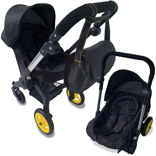 Baby Doll Car Seat Stroller Combo – Convertible 2 in 1 Doll Stroller and Car Seat for Kids – Fits Up to 20” Dolls – Play Toy Baby Stroller with Adjustable Handle for Girls Toddlers All Ages (Black)