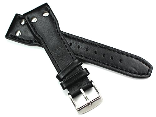 Bracelet de montre en cuir noir Sulla Pilot IW 22 mm idéal pour le bureau et les sorties