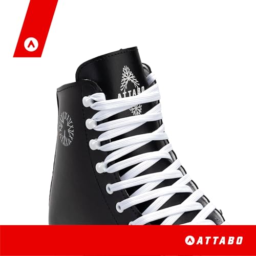 ATTABO Serena Damen Rollschuhe in Eco Leder, ABEC-3 Lager, PP Rahmen und Aluminium Kufe, 54×32 mm PU 82A Räder, TPU Bremse, Klassische Schnürung, Sicher und Stylisch Größe 36 (Schwarz, 39)