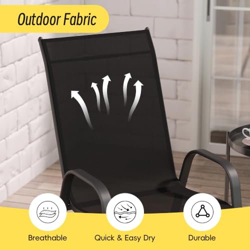 Image of Betterhood Patio Chairs Set of 6, Stackable Outdoor Dining Chairs Set with Breathable Seat Fabric, All-Weather Powder-Coated Metal Frame for Pool Side, Backyard, 350LBS Capacity (Black, Set of 6)