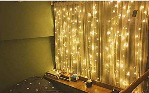 Cortina de luces LED, 300 ledes, resistente al agua, 8 modos, luz blanca cálida, para Navidad, fiesta, dormitorio, decoración interior y exterior