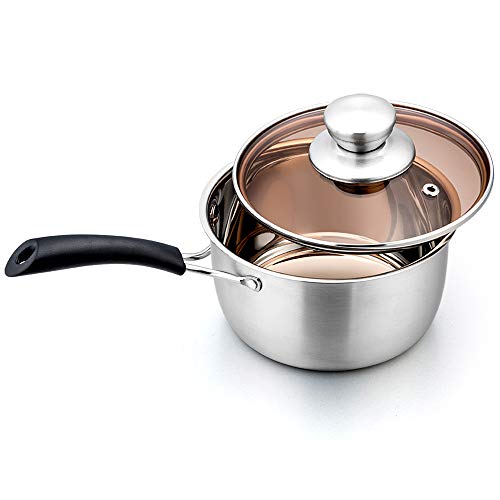 16cm Saucepan, TeamFar Professional Stainless Steel 2 Quart Milk Pan with Lid, Small Cooking Metal Sauce Pan for Home Kitchen Restaurant, Non-Toxic & Healthy, Easy Clean & Dishwasher Safe