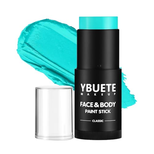 YBUETE Teal Face Body Painting Stick, Professional Teal Full-coverage Cream Face Paint for Halloween SFX Avatar Corpse Bride Cosplay Makeup, Washable Eye Body Stick for Adult Costume Party