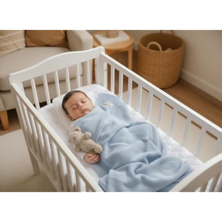 100% Organic Cotton Heritage Knit Textured Baby Quilt Blanket for Boys Signature Heritage Knit, Soft Breathable Newborn Baby Blanket (Heritage - Sky Blue)