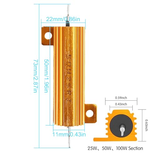 AEDIKO 10 peças Resistor 50W 25 Ohm Caixa de alumínio Enrolado Rosca Rosqueada Adaptador de Resistor