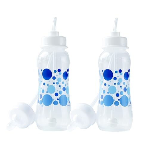 Image of Hands-Free Baby Bottle - Anti-Colic Nursing System 9 oz Baby Bottle with Fast Flow Nipple/Teat 3m+ with Tube Straw Feeding System for Toddler (2 Bottles - Blue)