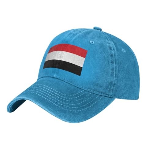 CNTDBU Casquette de baseball en denim délavé avec drapeau du Yémen - Casquette de baseball classique à bord incurvé réglable Snapback réglable en coton doux - 7 couleurs pour homme et femme, bleu