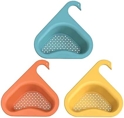 Swan Drain Basket for Kitchen Sink Strainer Basket Drain Shelf Swan Sink clours Triangular Corner Drain Rack Punch-Free Triangle Corner Kitchen Used to Filter Household Waste Such As Leftovers 3 PCS