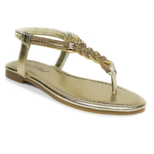 Women's Rhinestone Thong Flat Sandals Elastic Ankle Strap Bohemian Dressy Sandals for Women2