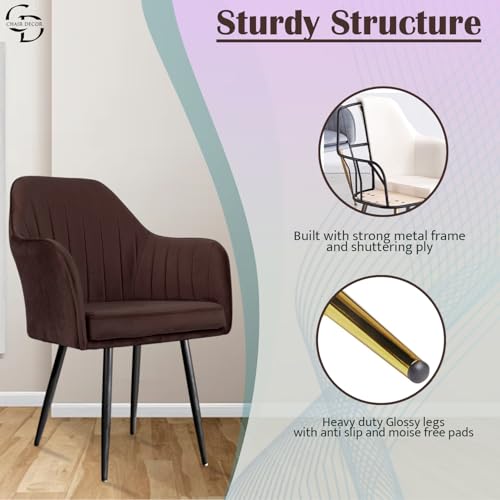 Image of Velvet Accent Chair | Luxury Upholstered Armchair with Sturdy Metal Legs | Modern Comfortable Chair for Living Room, Bedroom, Office, or Cafe (Black Legs, Dark Brown)