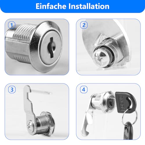 2pcs Cabinet Locks, 16mm Letterbox Locks, Security Letter Post Box Mailbox Cam Locks with Keys & 6 Different Lock Plates (Universal Key) - Image 3