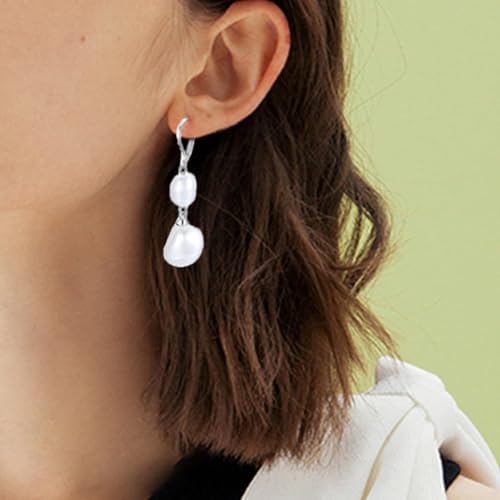 925 Sterling Silver Pearl Dangle Earrings for Women CZ Drop Hook Vintage Earrings Jewelry Birthday Gifts(DBHoop) — view 4