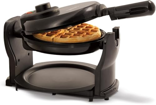 bella Gofrera para gofres belgas giratoria clásica con placas antiadherentes, bandeja de goteo extraíble, control de dorado ajustable y asas de tacto frío., Negro