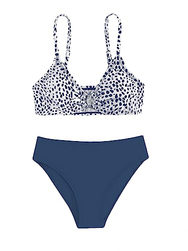 SHENHE Girl's 2 Piece O Ring Bikini High Waisted Spaghetti Strap Cute Swimsuit Bathing Suit
