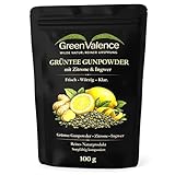 GreenValence Grüntee Gunpowder mit Zitrone & Ingwer - Aromatische Grüntee-Mischung | Frisch & würzig | Natürlich ohne Zusätze | Premium Tee für heiß & kalt, Eistee & bewussten Genuss (100 g)