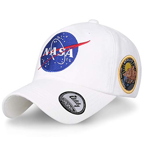 ililily NASA Meatball Logo Embroidery Baseball Cap Apollo 13 Patch Trucker Hat, White