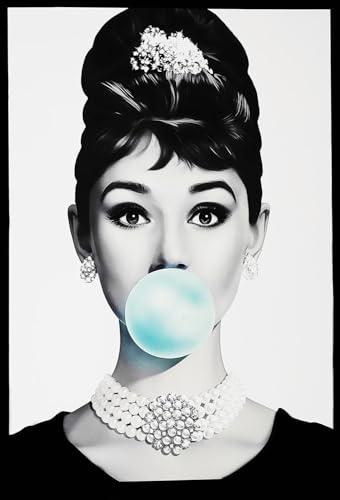KUSTOM ART Affiche murale décorative Acteurs célèbres d'Hollywood Audrey Hepburn Chewing Gum Impression artistique sur papier couché 42 x 30 cm sans cadre