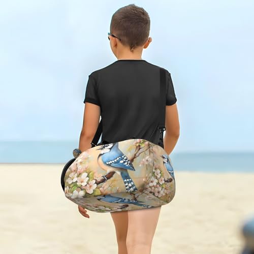 Duffle Bag for Boys or Girls with Shoes Compartment, Flowers Blue Bird Sports Travel Bag Overnight4